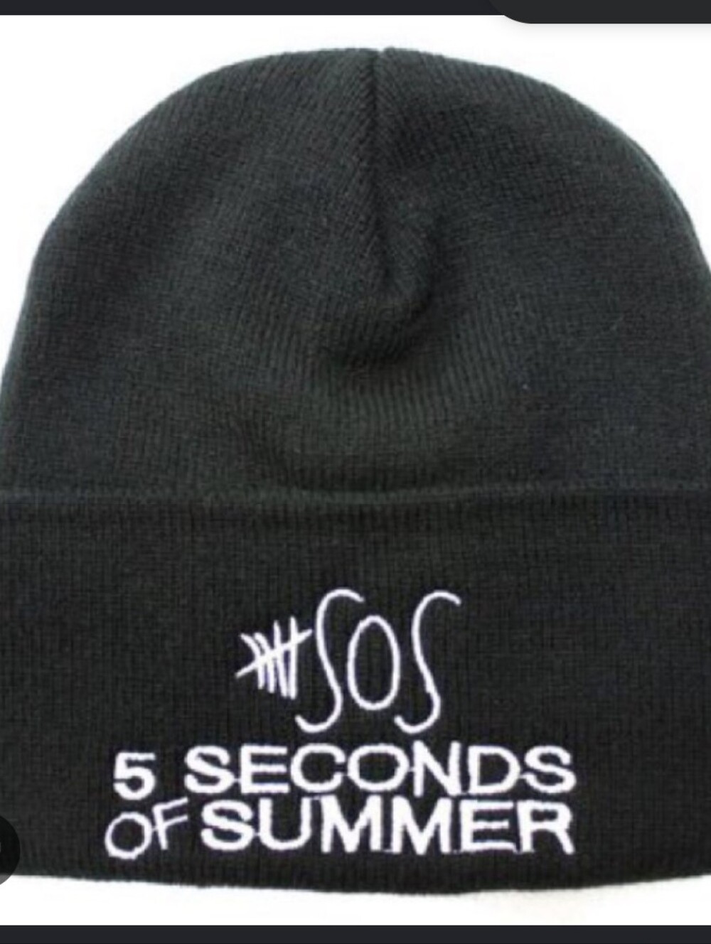 5 Seconds Of Summer Black Knit Cuffed Beanie with White Embroidery